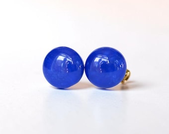 Minimalist Blue Stud Earrings - 8mm Diameter, Surgical Steel for Sensitive Ears