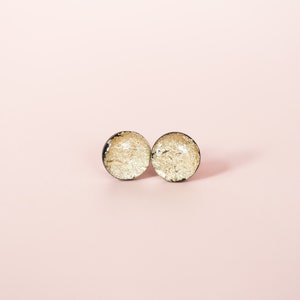 Gold foil stud earrings with black base made with hypoallergenic stainless steel posts, Handmade jewelry