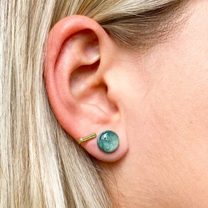 Green stellar studs, Hypoallergenic stainless steel earrings, Handmade polymer clay jewelry image 2