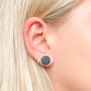 Black matte stud earrings, Hypoallergenic stainless steel earrings, Handmade polymer clay jewelry 12 Millimeters