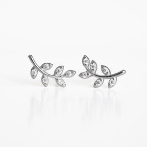 Dainty Leaf Screw Back Earrings in Sterling Silver, Birthday gifts image 1