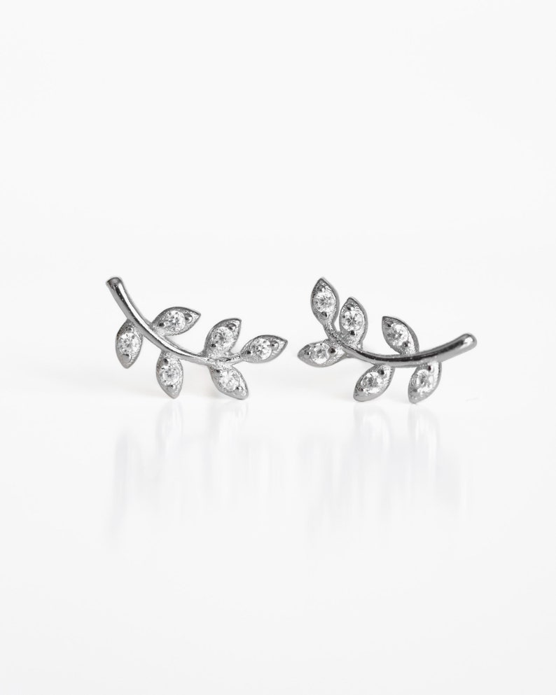 Dainty Leaf Screw Back Earrings in Sterling Silver, Birthday gifts image 1