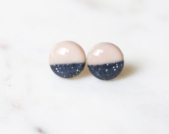 Two color stud earrings Modern hypoallergenic surgical steel studs Contemporary handmade jewelry