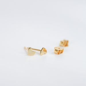 Minimalist second piercing stud earrings, 18k Gold heart studs, Delicate earrings for sensitive ears image 8