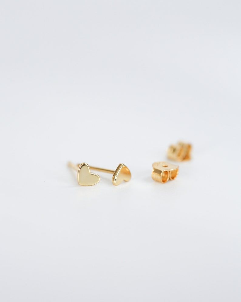 Minimalist second piercing stud earrings, 18k Gold heart studs, Delicate earrings for sensitive ears image 8