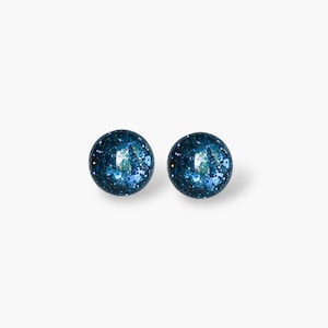Minimalist Blue Glitter Stud Earrings (8mm): Surgical Steel Posts