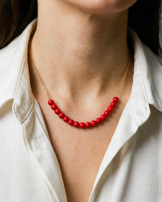 Red Statement Necklace - Handmade Polymer Clay Beads