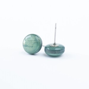 Green stellar studs, Hypoallergenic stainless steel earrings, Handmade polymer clay jewelry image 10