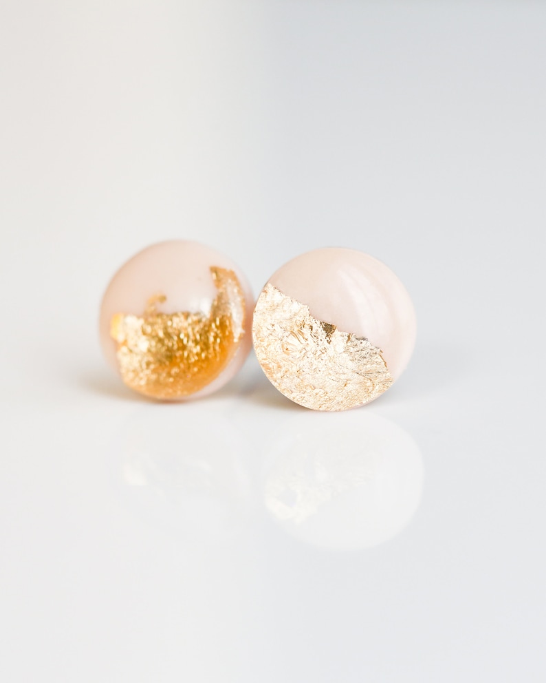 Delicate surgical steel stud earrings, Champagne rose gold studs, Handmade jewelry image 7