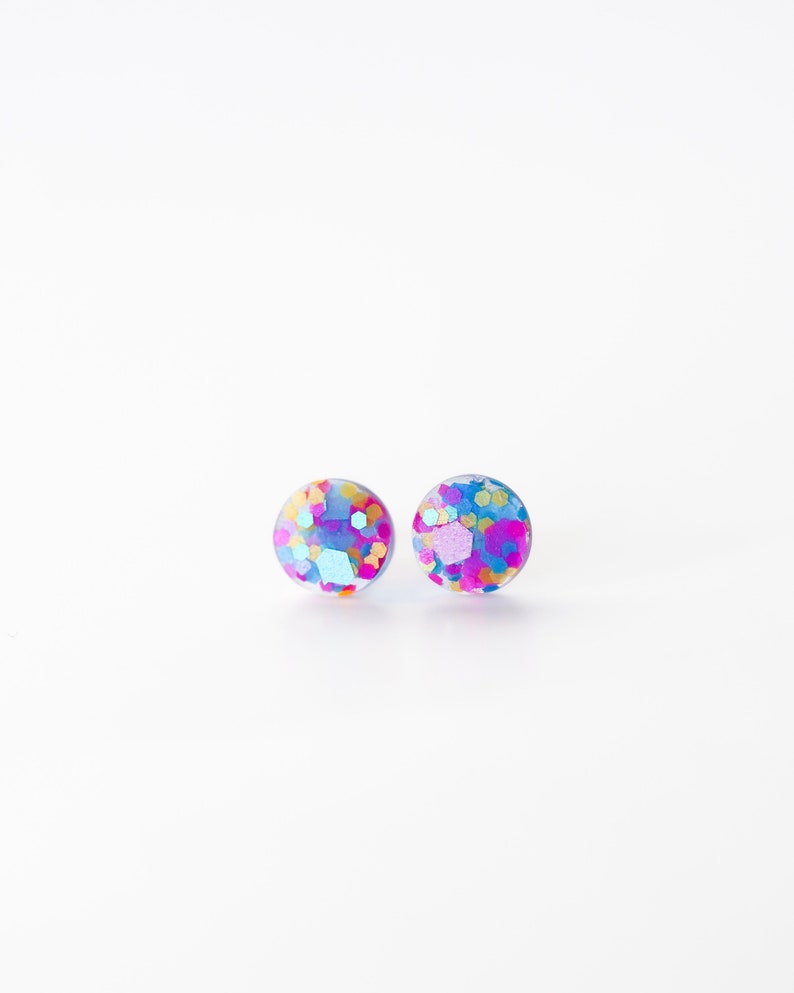 Confetti tiny stud earrings 8mm, Hypoallergenic earrings for sensitive ears, Handmade jewelry image 1