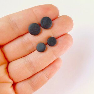 Black matte stud earrings, Hypoallergenic stainless steel earrings, Handmade polymer clay jewelry image 6