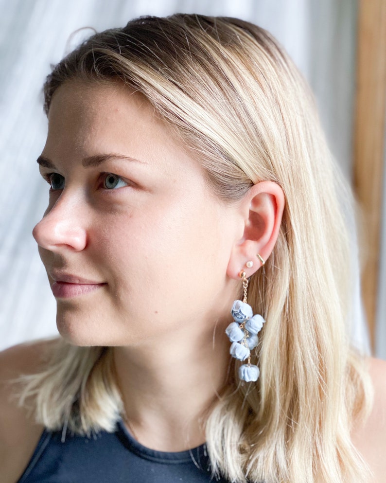 Flower botanical statement earrings with stainless steel posts, Hypoallergenic earrings for sensitive ears image 4