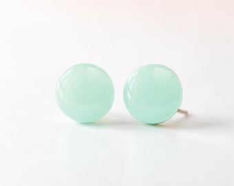 Mint minimalist stud earrings, Studs with hypoallergenic stainless steel posts, polymer clay jewelry