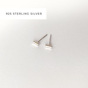 Tiny bar stud earrings, Sterling silver earrings, Handmade jewelry image 3