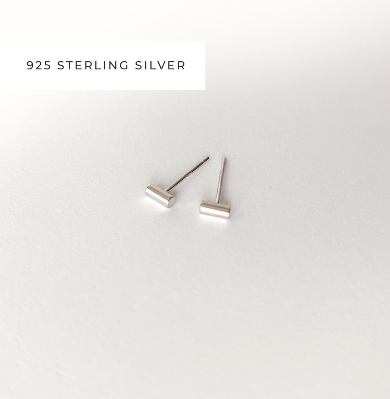 Tiny bar stud earrings, Sterling silver earrings, Handmade jewelry image 3