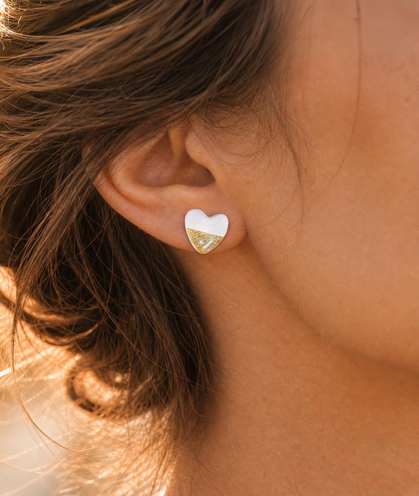 White Heart Bridal Earrings