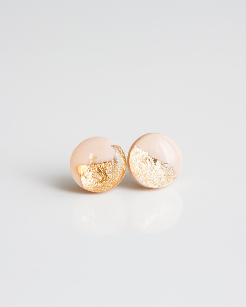 Delicate surgical steel stud earrings, Champagne rose gold studs, Handmade jewelry image 8