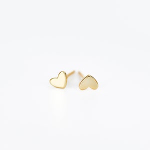 Minimalist second piercing stud earrings, 18k Gold heart studs, Delicate earrings for sensitive ears image 4