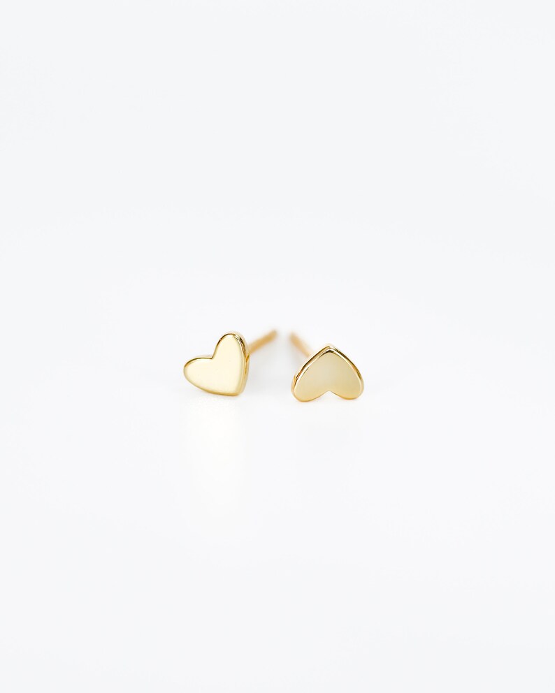 Minimalist second piercing stud earrings, 18k Gold heart studs, Delicate earrings for sensitive ears image 4