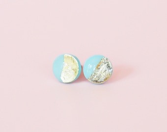 Gold mint stud earrings, 8mm delicate surgical steel studs, Hypoallergenic earrings for sensitive ears Handmade jewelry