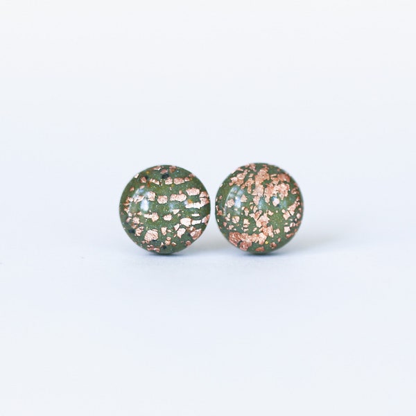 Emerald green stud earrings with surgical steel posts, Hypoallergenic earrings for sensitive ears, Handmade jewelry