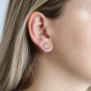 Confetti tiny stud earrings 8mm, Hypoallergenic earrings for sensitive ears, Handmade jewelry image 3