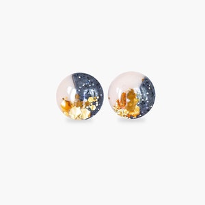 Granite and champagne surgical steel earrings, Hypoallergenic studs, Handmade jewelry, Gift for her image 4