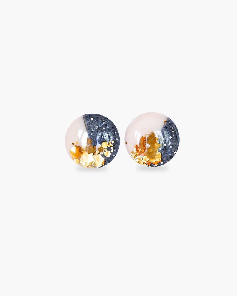 Granite and champagne surgical steel earrings, Hypoallergenic studs, Handmade jewelry, Gift for her image 4