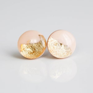 Delicate surgical steel stud earrings, Champagne rose gold studs, Handmade jewelry image 1