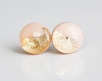 Delicate surgical steel stud earrings, Champagne rose gold studs, Handmade jewelry