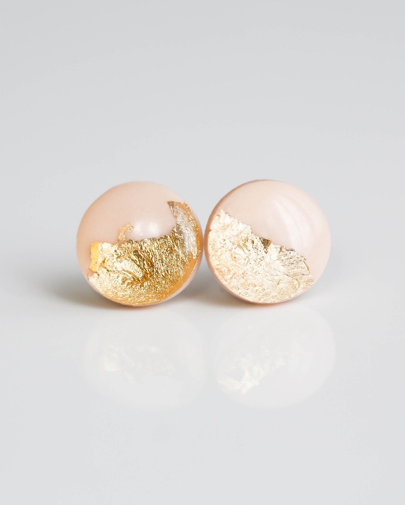 Delicate surgical steel stud earrings, Champagne rose gold studs, Handmade jewelry image 1