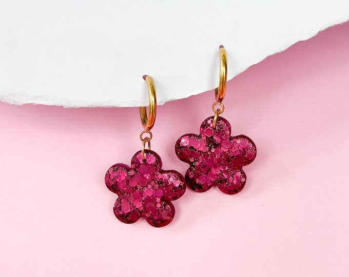 Cute flower statement earrings made from crystal resin, Maximalist gifts