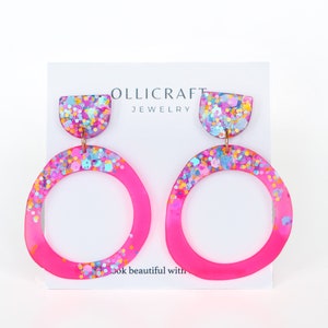 Pendientes de gota de arcilla polimérica con estampado colorido abstracto  de diseño único para mujer, aretes geométricos redondos hechos a mano