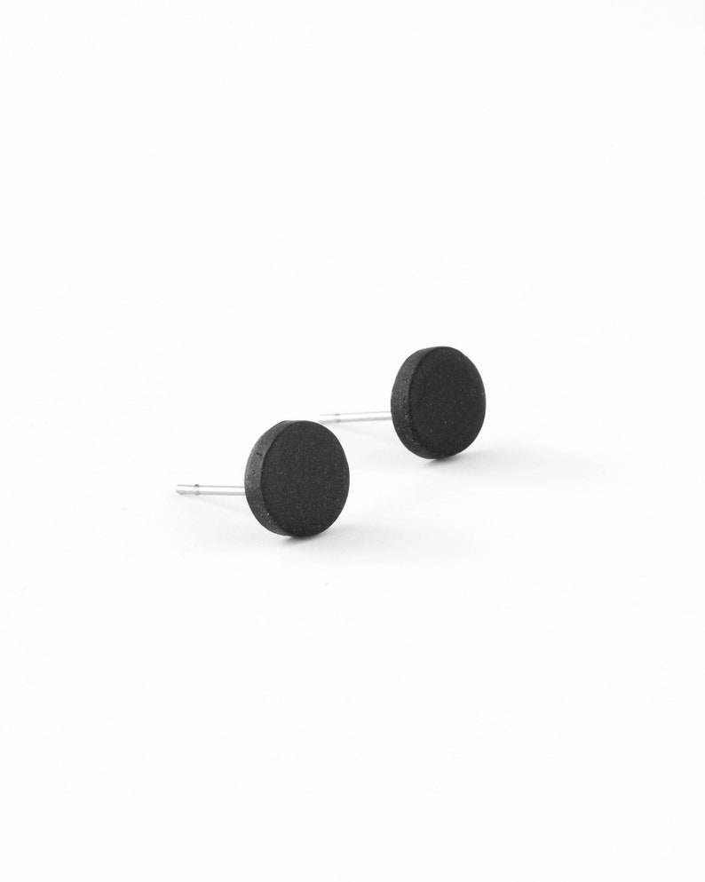 Black matte stud earrings, Hypoallergenic stainless steel earrings, Handmade polymer clay jewelry image 4