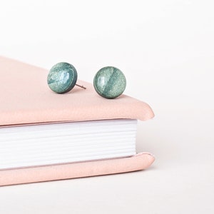 Green stellar studs, Hypoallergenic stainless steel earrings, Handmade polymer clay jewelry image 5