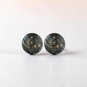Black Celestial Stud Earrings - Minimalist Hypoallergenic Jewelry with Surgical Steel Posts