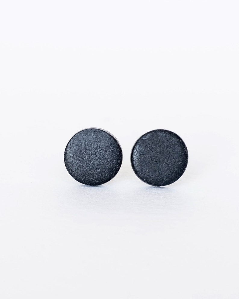 Black matte stud earrings, Hypoallergenic stainless steel earrings, Handmade polymer clay jewelry image 9