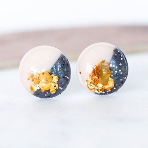 Granite and champagne surgical steel earrings, Hypoallergenic studs, Handmade jewelry, Gift for her image 9
