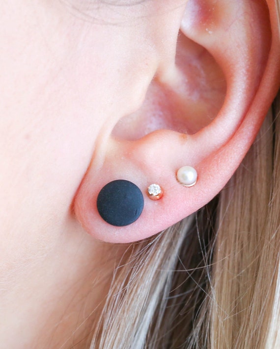 Black Matte Stud Earrings 10mm Polymer Clay Jewelry