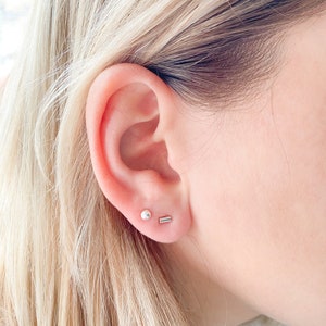 Tiny bar stud earrings, Sterling silver earrings, Handmade jewelry image 2