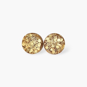 Tiny Gold Glitter Stud Earrings(8mm) with Hypoallergenic Stainless Steel Posts