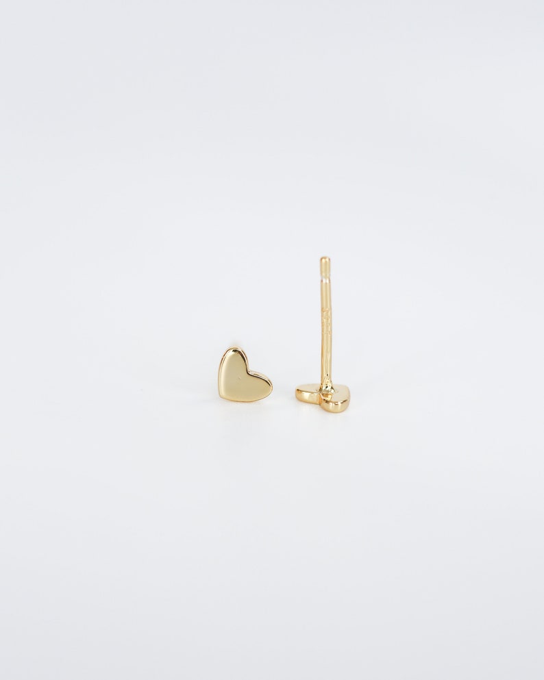 Minimalist second piercing stud earrings, 18k Gold heart studs, Delicate earrings for sensitive ears image 9