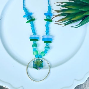 Beach vibes necklace/sea glass/beaded necklace/summer