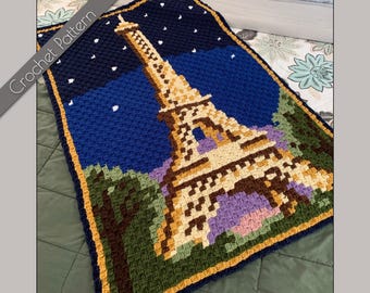 Eiffel Tower C2C Crochet Pattern | Paris Graphgan Blanket | Travel Afghan Graph | Parisian Crochet Pattern | Eiffel Tower Crochet Blanket