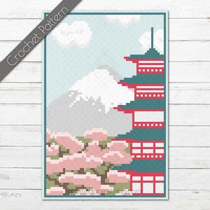 Mount Fuji C2C Crochet Pattern | Cherry Blossoms Blanket | Chureito Pagoda Graphgan | Fuji Five Lakes Graph | Japanese Travel Afghan