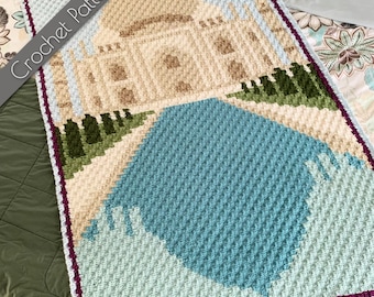 Patrón de crochet C2C del Taj Mahal / Manta de la India Graphgan / Afgano de viaje emblemático / Gráfico de arquitectura / Regalo para viajeros / Pasión por los viajes