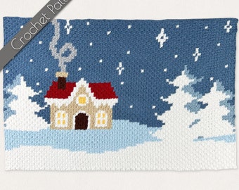 Christmas C2C Crochet Pattern | Winter Wonderland Blanket | Snowy Holiday Graphgan | Hygge Cabin Afghan | Snow Cottage C2C Graph