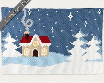 C2C-haakpatroon kerst | Winter Wonderland-deken | Sneeuwvakantie Graphgan | Hygge Cabin Afghaans | Snow Cottage C2C-grafiek
