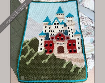 Castle C2C Crochet Pattern | Fairy Tale Graphgan | Bavarian Mountains Blanket | Germany Landmark Graph | Architecture Graph Afghan | Travel