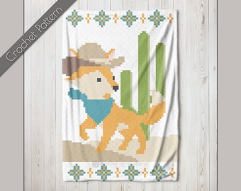 Southwestern Fox C2C-patroon, gehaakte dekenpatroon wilde westen sheriff, hoek tot hoek cowboybandietworp, Western Desert-babydeken